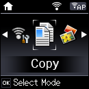 Základní informace o tiskárně Průvodce domovskou obrazovkou Na domovské obrazovce se zobrazují následující ikony a nabídky. A Zobrazí se ikony, které ukazují stav sítě.