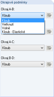 Vstupní údaje Okrajové podmínky V této sekci dialogu se definuje uložení posuzovaného pole. Vybrat lze přitom jednu z následujících možností: Kloub, Vetknutí, Volně a Kloub - Elastické.