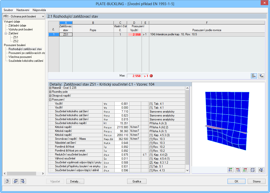 4 Výsledky 4. Výsledky Ihned po skončení výpočtu se zobrazí dialog. Rozhodující zatěžovací stav. V dialozích. až.5 se zobrazí přehled posouzení s vysvětlivkami k jednotlivým prvkům.
