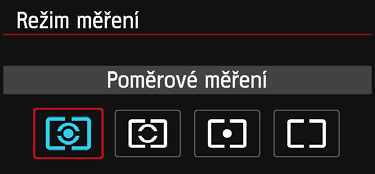 q Změna režimu měřenín K dispozici jsou čtyři způsoby (režimy měření), jak lze změřit jas u objektu. Obvykle se doporučuje poměrové měření.