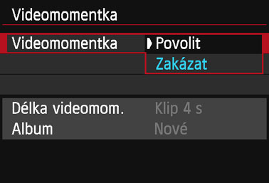 3 Snímání videomomentek Máte možnost snímat sérii krátkých filmových klipů v délce přibližně 2 s, 4 s nebo 8 s. Jedná se o videomomentky.