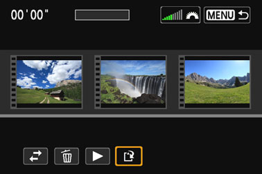 3 Snímání videomomentek 3 Uložte upravené album. Stisknutím tlačítka <M> přejděte zpět na panel pro provádění úprav u spodního okraje obrazovky. Vyberte položku [W] (Uložit) a stiskněte tlačítko <0>.