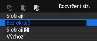 w Tisk Q Nastavení velikosti papíru Y Nastavení typu papíru U Nastavení rozvržení stránky S okraji Bez okrajů S okrajic xx plus 20 plusc 35 plusp Vyberte velikost papíru vloženého v tiskárně a