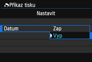 W Formát DPOF (Digital Print Order Format) Můžete nastavit typ tisku, tisk data a tisk čísla souboru. Nastavení tisku budou aplikována na všechny snímky označené k tisku.