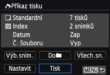 W Přímý tisk snímků označených k tisku Při použití tiskárny kompatibilní se standardem PictBridge lze snímky snadno vytisknout pomocí formátu DPOF. 1 Proveďte přípravu k tisku.