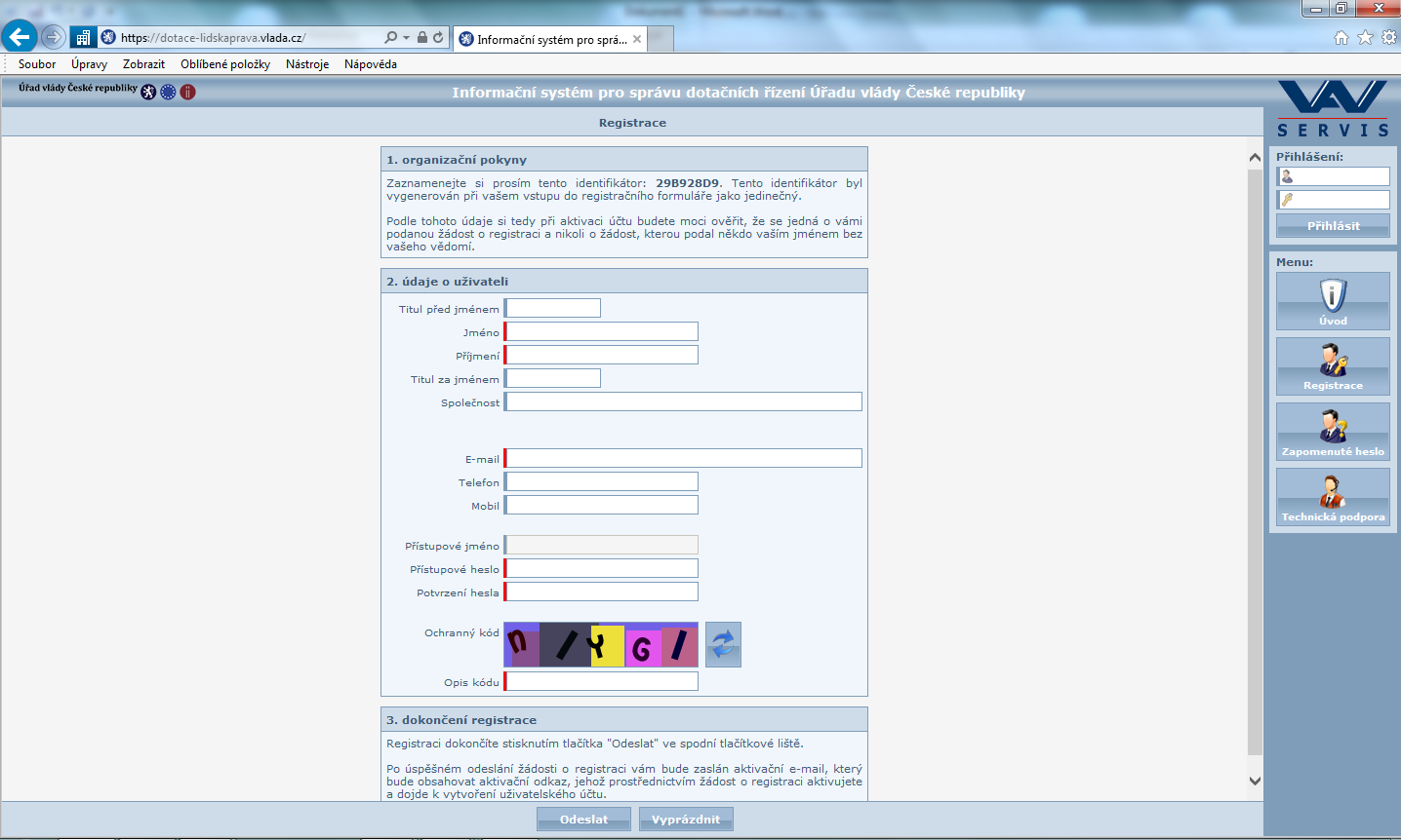 2) po kliknutí na tlačítko Registrace (v pravé části
