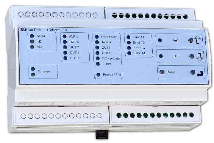 Programovatelný termostat Strana č. 6 3.2. Lokální ovládání, signalizace Pro lokální ovládání slouží čtyři tlačítka v pravé části Cithermu.