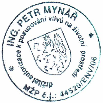 OZNÁMENÍ ZÁMĚRU Zpracovatelé oznámení Oznámení zpracoval: Ing. Petr Mynář držitel autorizace ke zpracování dokumentace a posudku podle 19 zákona č. 100/2001 Sb., MŽP č.j. 44520/ENV/06 