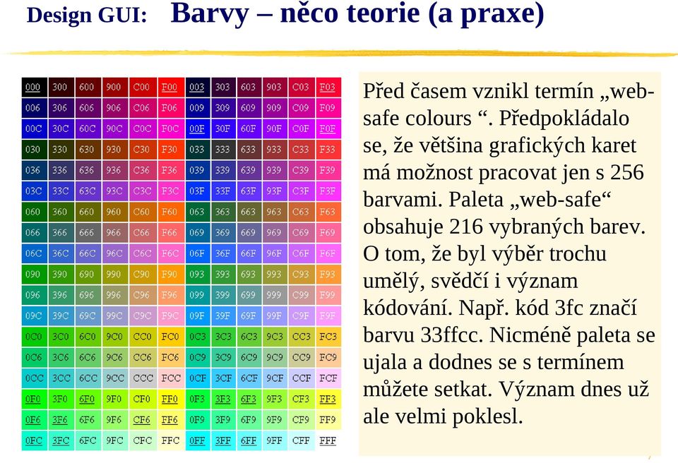 Paleta web-safe obsahuje 216 vybraných barev.