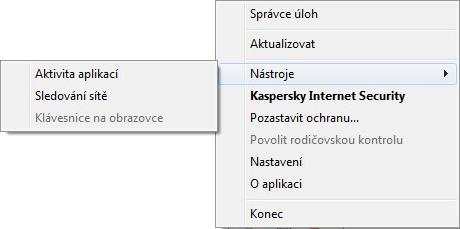 O C H R A N A S O U K R O M Ý C H D A T N A I N T E R N E T U SPUŠTĚNÍ KLÁVESNICE NA OBRAZOVCE Klávesnici na obrazovce můžete otevřít následujícím způsobem: z místní nabídky ikony aplikace v