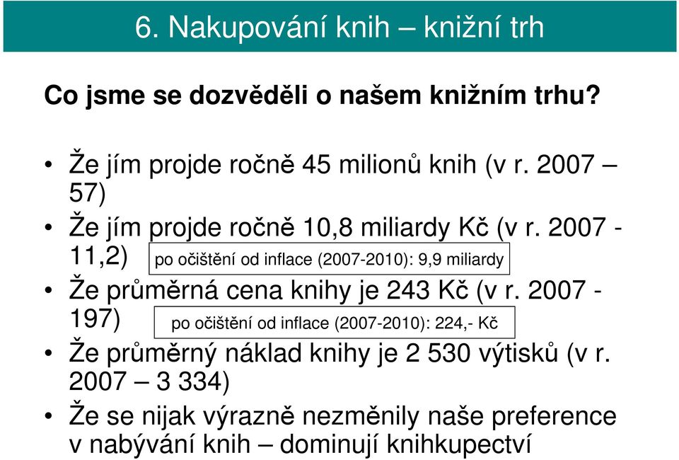 2007-11,2) po očištění od inflace (2007-2010): 9,9 miliardy Že průměrná cena knihy je 243 Kč (v r.
