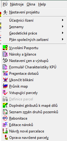 5. Funkce pro zpracování nároků 3 Nároky 1 Průnik map 2 Vstupující parcely 4 Doplnění atributů Obr. 7: často používané funkce zpět začátek návodu 5.