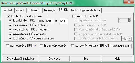 Před kontrolou mapy KN nebo mapy BPK je nutné vybrat funkcí Výkres/Selekce vrstev pouze vrstvu s hranicemi parcel a vrstvu parcelních čísel.