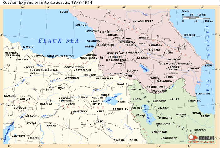 Historický vývoj 9) S pomocí mapek popište, jak se změnila politická mapa Zakavkazska: Obrázek 4: Historický vývoj Zakavkazska