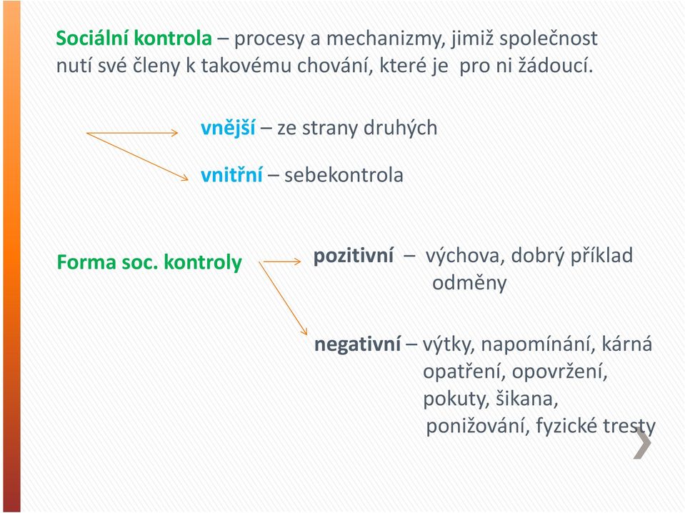 vnější ze strany druhých vnitřní sebekontrola Forma soc.