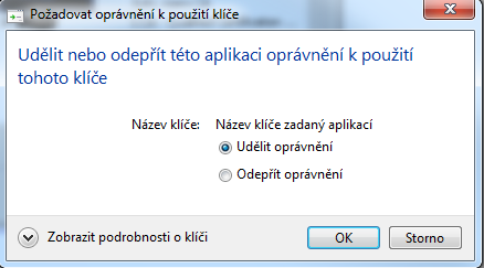 - udělení souhlasu s použitím klíče Zvolte