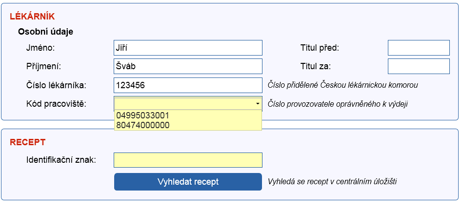 3. Práce lékárníka v systému Po přihlášení do systému se objeví úvodní obrazovka systému. Pro výdej léčivého přípravku klikněte v záložce Šablony formulářů na Výdej léčivého přípravku s omezením.