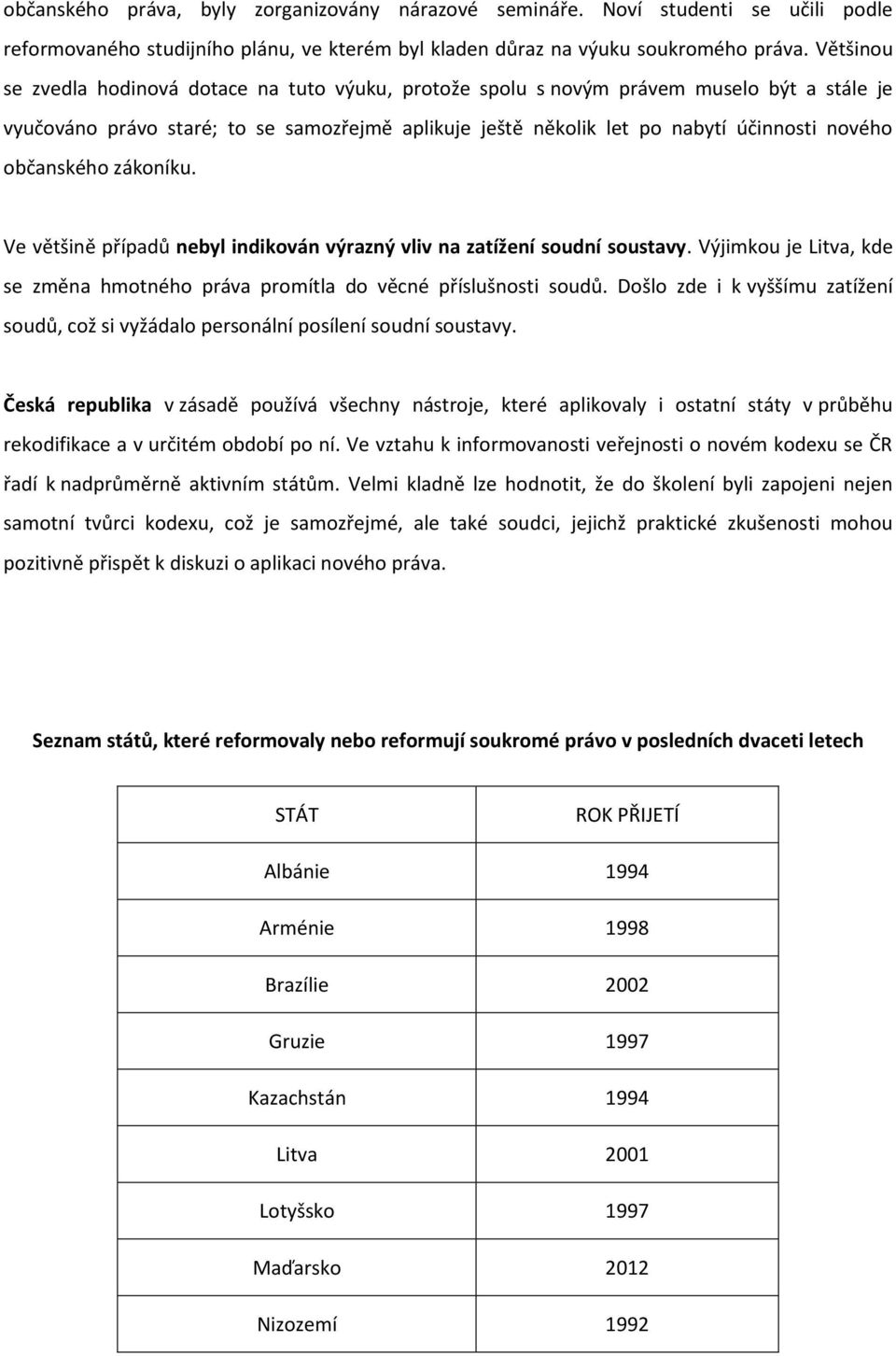 občanského zákoníku. Ve většině případů nebyl indikován výrazný vliv na zatížení soudní soustavy. Výjimkou je Litva, kde se změna hmotného práva promítla do věcné příslušnosti soudů.