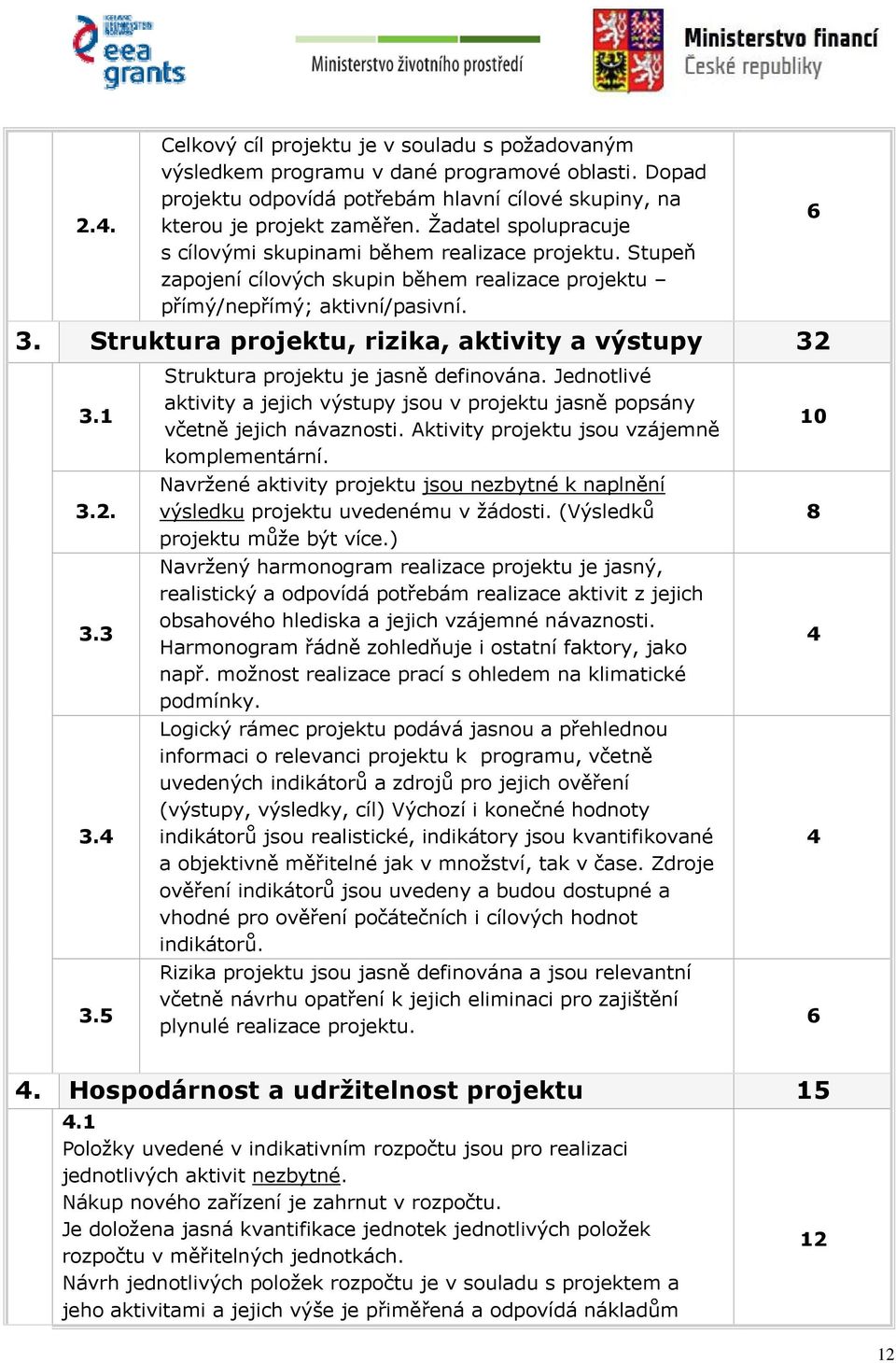 Struktura projektu, rizika, aktivity a výstupy 32 3.1 3.2. 3.3 3.4 3.5 Struktura projektu je jasně definována.