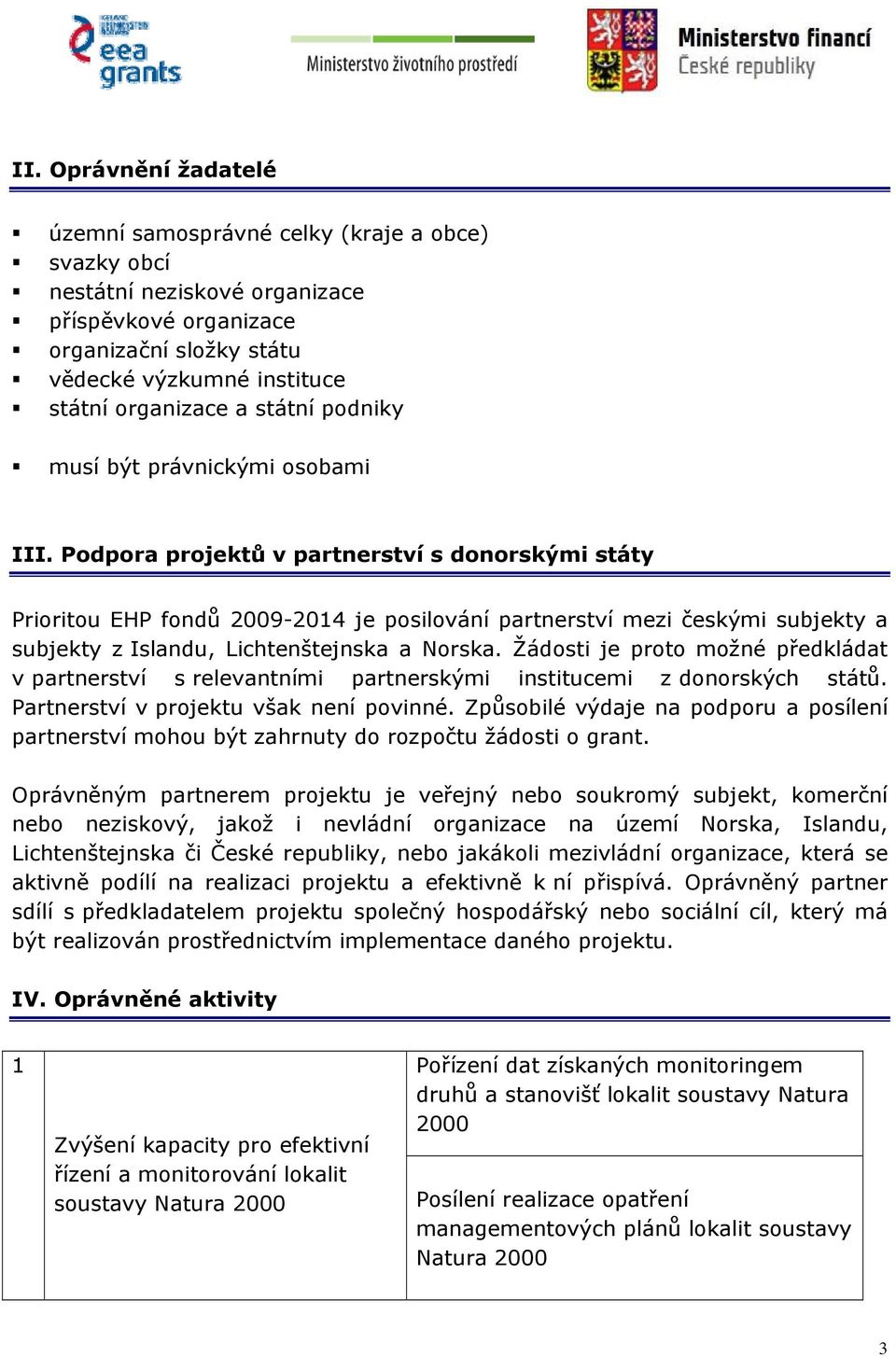 Podpora projektů v partnerství s donorskými státy Prioritou EHP fondů 2009-2014 je posilování partnerství mezi českými subjekty a subjekty z Islandu, Lichtenštejnska a Norska.