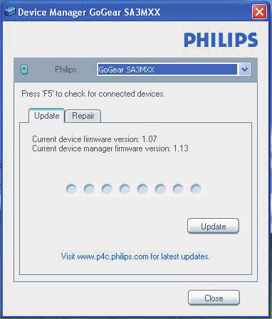 10 Aktualizace firmwaru pomocí aplikace Philips Device Manager Nainstalujte aplikaci Philips Device Manager. Poznámka Instalace vyžaduje souhlas s podmínkami licence.