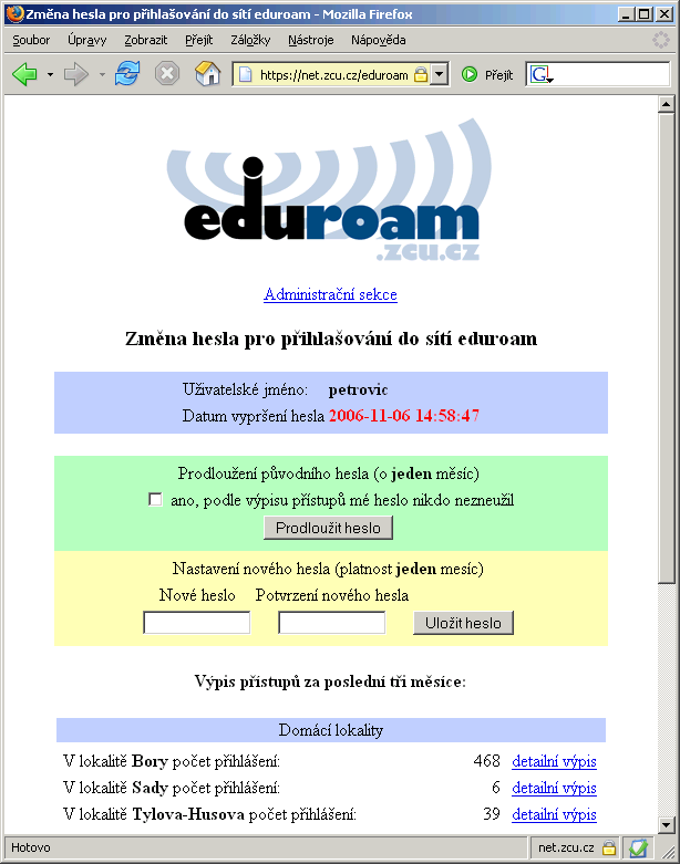 Eduroam mobilní zařízení Bezdrátové i pevné připojení http://eduroam.zcu.