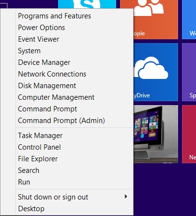 Tlačítko Start v režimu pracovní plochy Kontextová nápověda Kontextová nápověda se zobrazí jako pole s rychlým přístupem k některým programům v operačním systému Windows 8.