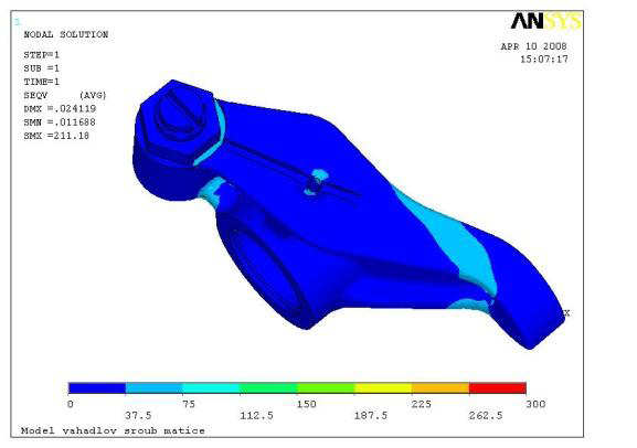 Obr. 115 Zátěžný stav 5 výfukového vahadla -3D pohled 7.