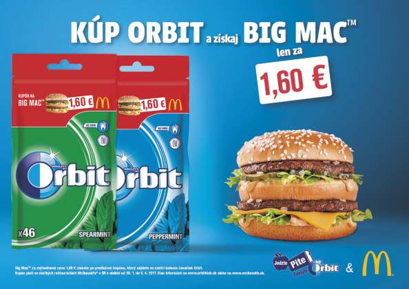 1,99 1kg=10,82 0,65 Anticol 50 g - vybrané druhy Nestlé Slovensko s.r.o. Orbit dražé bags 64 g - peppermint, spearmint Mars SR, kom.