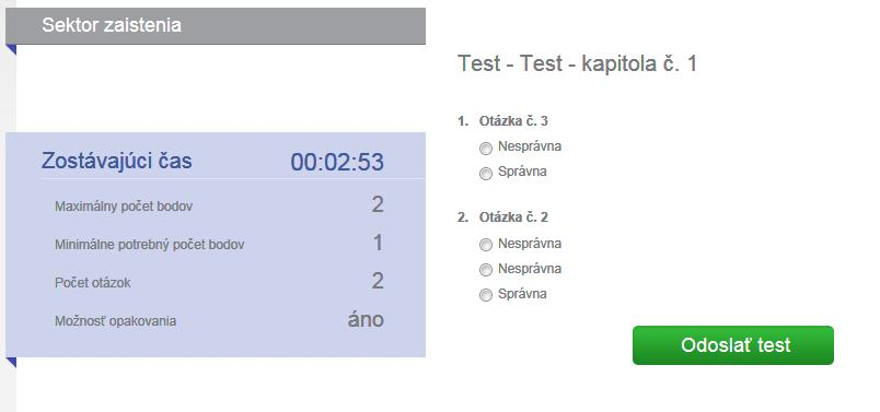 S t r a n a 1 4 2. 6. 3 T e s t k u r z u P o z v o l e n í o d k a z u S p u s t i ł t e s t, r e s p. k asppiutsotli oł v ý t e s t s a z o b r atzáiza k y o z a r a d e n é d o t e s t u.