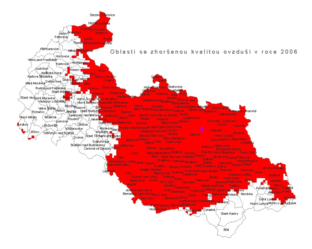 B.Všeobecné informace B..Typ aglomerace a odhad rozlohy znečištěných oblastí (v km2) a velikost exponované skupiny obyvatelstva Aglomerace Moravskoslezský kraj leží na severovýchodě České republiky.