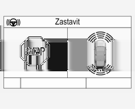 208 Řízení vozidla a jeho provoz Funkčnost Režim vyhledávání parkovacího místa, indikace v informačním centru řidiče Při vyhledávání parkovacího místa je systém připraven k činnosti po krátkém