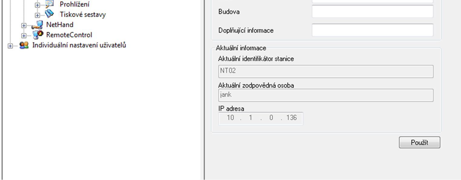 Aktuální nastavení - zobrazení stěžejních informací, které se budou ukládat při pořízení scanu. Obrázek 5: Příklad nastavení 5.4.2.