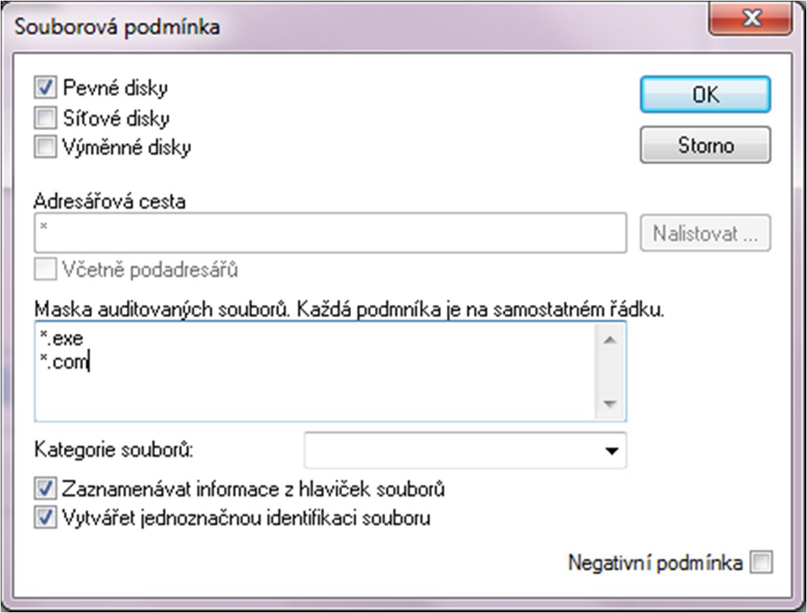 Obrázek 8: Přiklad nastavení souborového systému Obrázek 9: Příklad nastavení podmínky Registrační položky V sekci registračních položek je možné využít zjistit informace ze záložky "Přidat\Odebrat