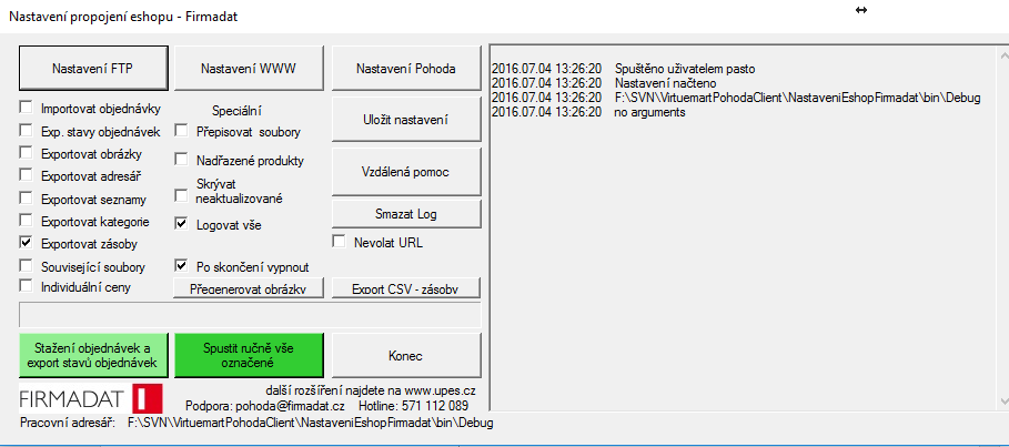 2.3. Zprovoznění propojení na straně PC s Pohodou Nainstalujte na Váš PC s Pohodou do složky např.: C:\Pohodaimportexport komponentu Spusťte EshopFirmadat.exe v dané složce a nastavte.