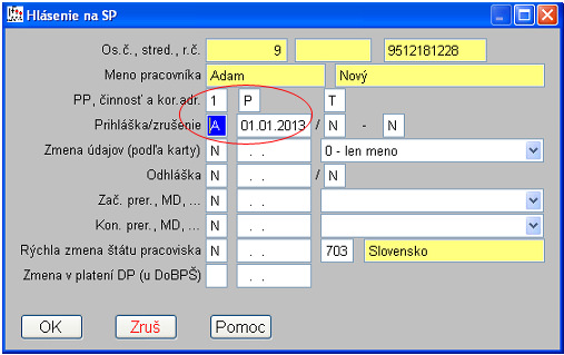 5.Ak máte na karte vyplnené základné údaje pracovníka, ktoré treba uviesť na registračný list, tak spracujete súbor s registračným listom podľa obvyklého postupu. T.j. označíte karty, z ktorých chcete vytvoriť registračný list a v časti Spracovanie Odvody, výkazy, potvrdenia.