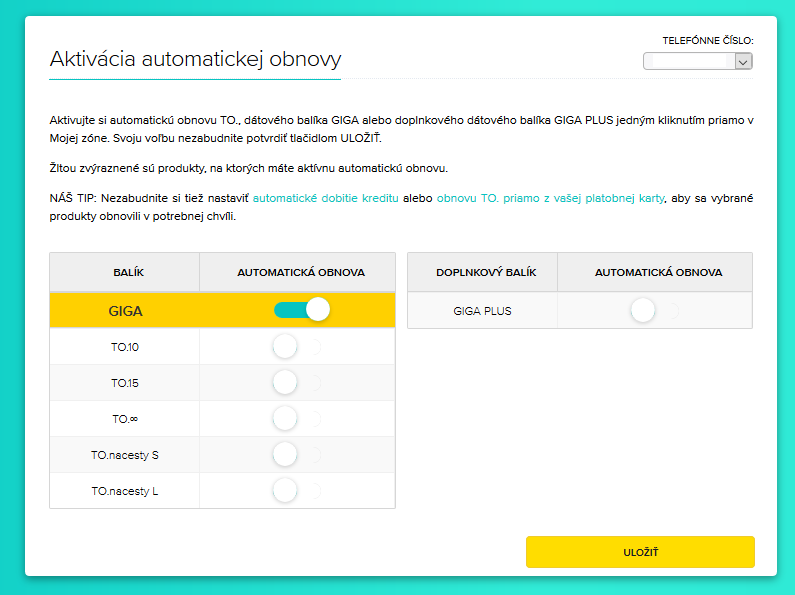 Aktivácia automatickej obnovy Zistite, ktorý produkt máte aktívny s automatickou obnovou alebo si automatickú obnovu ktoréhokoľvek produktu aktivujte jedným kliknutím priamo v Mojej zóne.