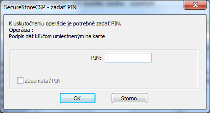 Obr. 21 Zadanie PINu na podpis ţiadosti 7.2.2 Import osobného certifikátu Funkcia umoţňuje import osobného certifikátu z disku na kartu. Certifikát sa importuje vo formáte der.