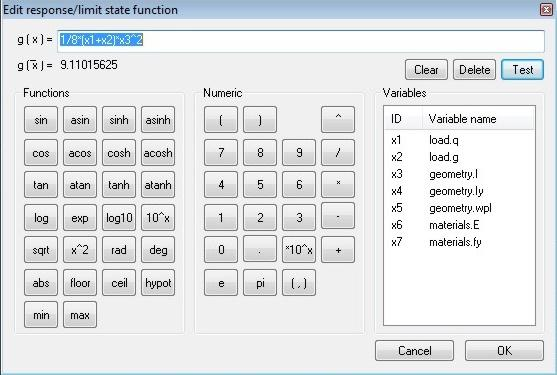 FReET funkce odezvy/mezního stavu uzavřená forma (přímo) přes editor rovnic přímá definice pomocí kalkulačky nepřímo přes uživatelem vloženou DLL knihovnu rozhraní k napojení DLL knihoven rozhraní k