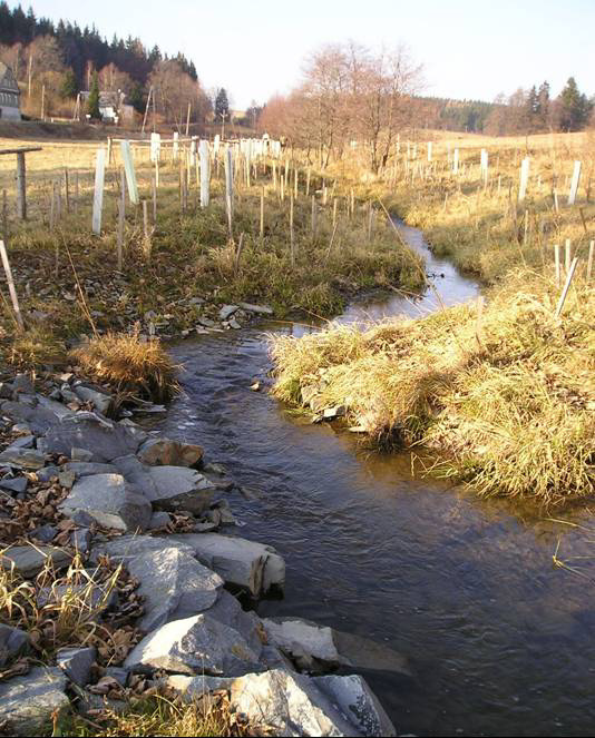 Případ c opevnění břehů kamenným záhozem, hruboštěrkovou rovnaninou či dřevěným roubením je přírodě bližší. Dno je původní s původním substrátem a je také zachován kontakt s nadzemní i podzemní vodou.