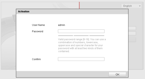 Figure 3-3 Rozhranípro aktivaci (web) 3. Vytvořte heslo a zadejte ho do pole hesla. 4. Potvrďte heslo.