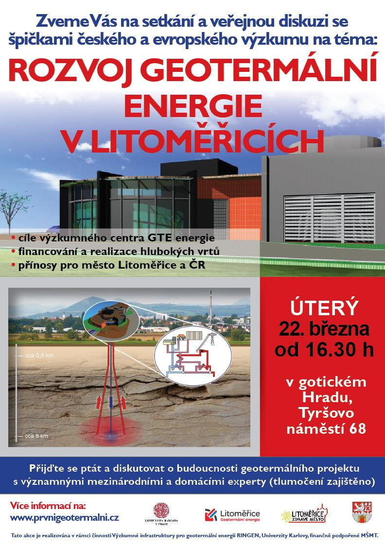 Velká výzkumná infrastruktura pro geotermální energii vznik: 2016 lokalita: Litoměřice lídr: PřF UK + 6 partnerů podpora: MŠMT +