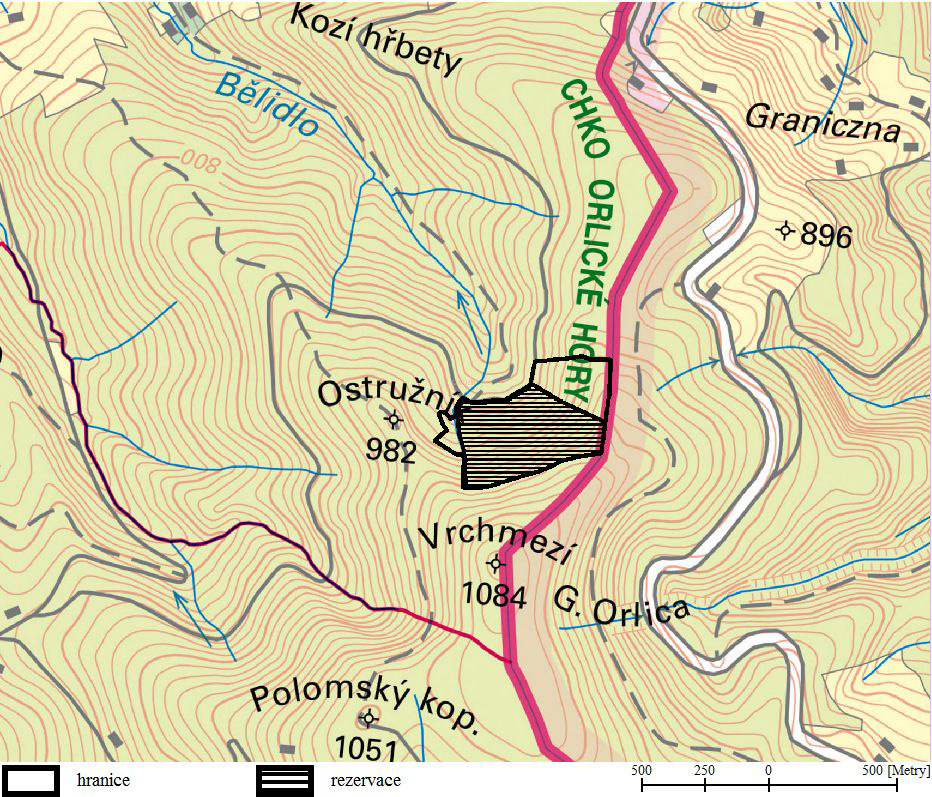 44 Acta Mus. Richnov., Sect. natur. 20 (3 4): 43 70, (2013) Obr. 1. Orientační mapa území přírodní rezervace Pod Vrchmezím a okolí s vymezením hranic průzkumu. Zdroj: mapový podklad ČÚZK.