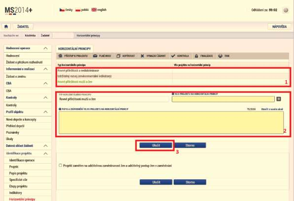 Horizontální principy V tomto formuláři se vyplní typ horizontálního principu.
