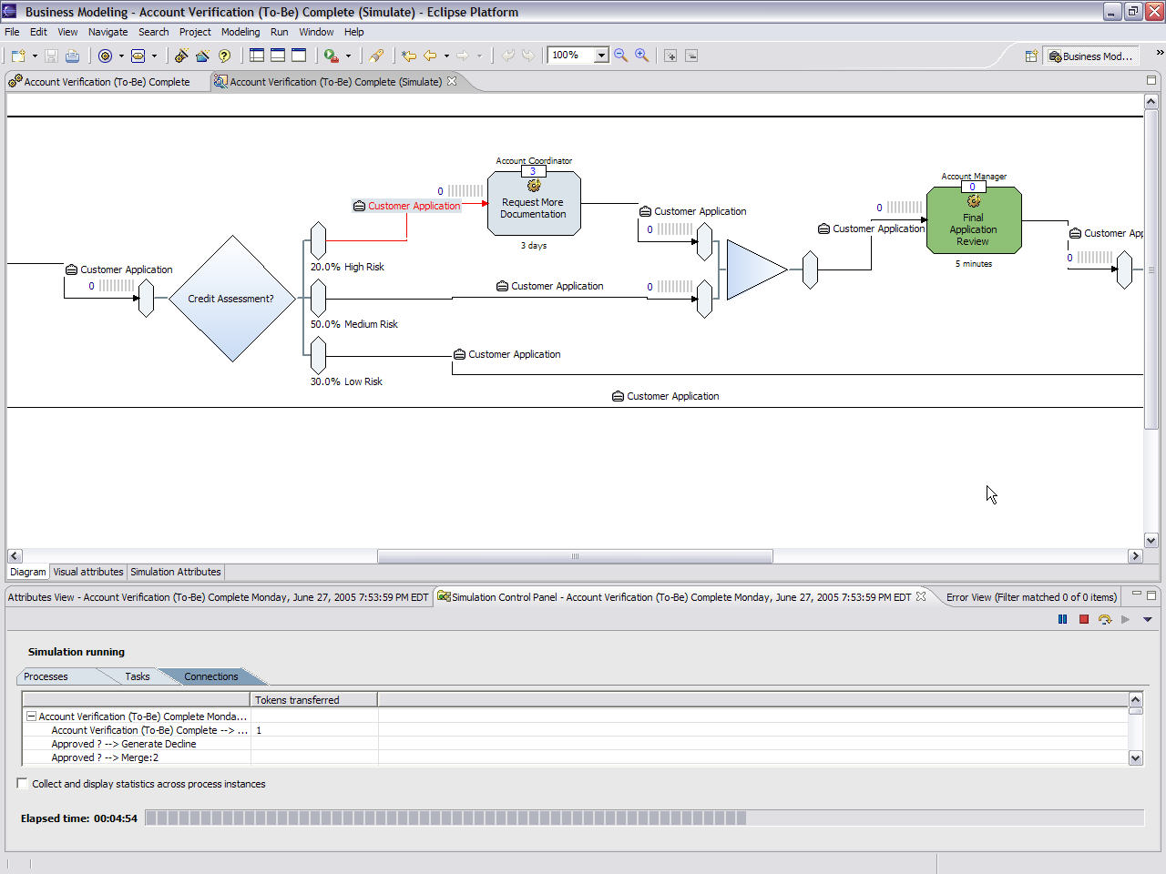 Simulation animation Simulation Queued work items show potential bottlenecks Simulation