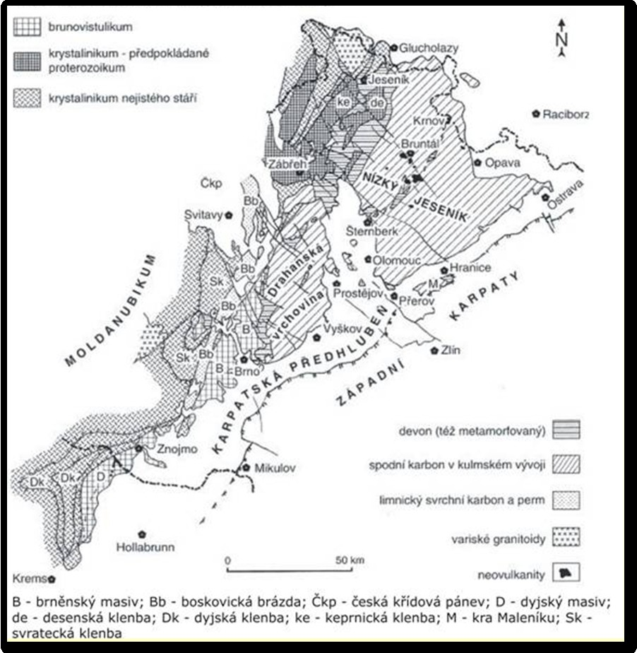 2 Geologická charakteristika území Horniny na studovaném území patří do jednotky brunovistulika zastoupené brněnským masivem (Dudek 1980) situovaným na východním okraji českého masivu.