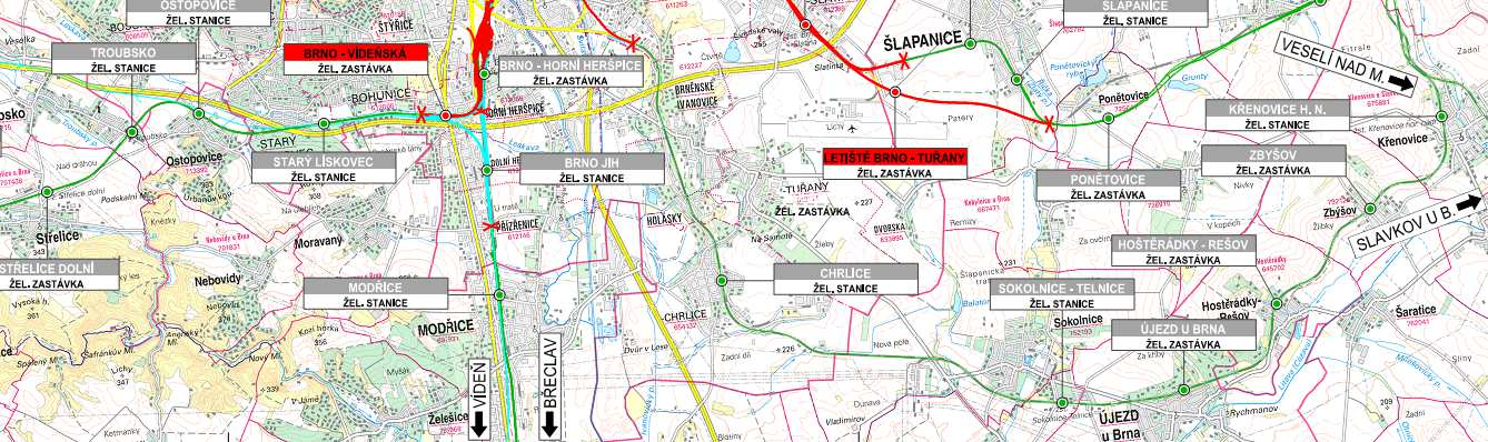 Pro přestavbu ŽUB ve vnitřním území města Brna, vyžadující přestavbu v hranicích stávající infrastruktury (viz další obr.: ŽUB var. A Řeka, ŽUB var.