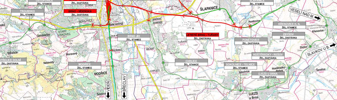 ŽUB var. B Petrov zdroj: Studie proveditelnosti železničního uzlu Brno varianta B (SUDOP Brno, spol. s r. o.