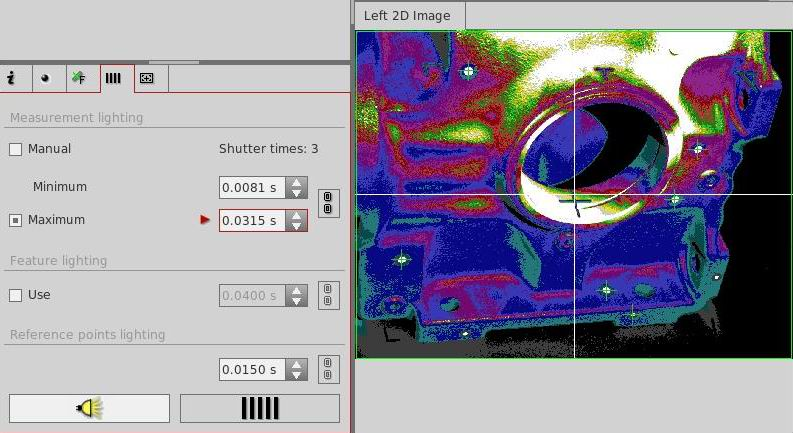 Kolonkou Minimum nastavujeme minimální osvětlení modelu, hodnoty měníme tak, aby se v levém obrazu kamery nevyskytovaly červené plochy.