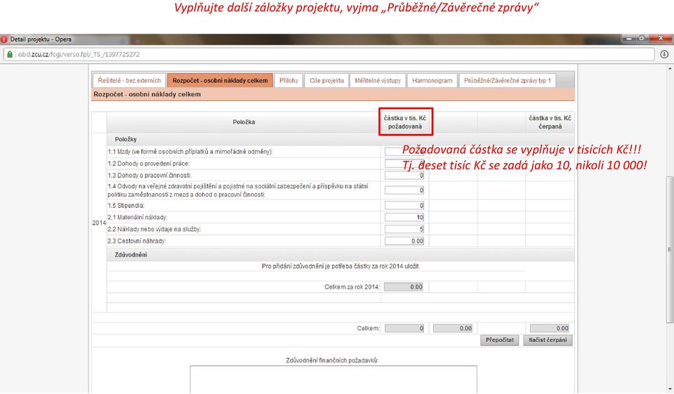 částka se vyplňuje v tisících Kč!!! Tj.